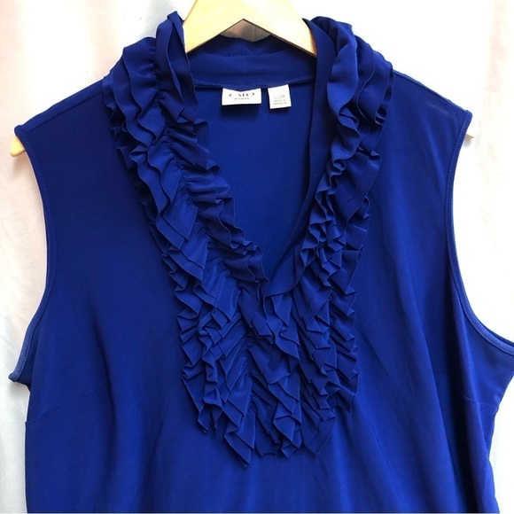 Cato, 22/24 sleeveless V-neck ruffled neckline royal blue top - Picture 4 of 12